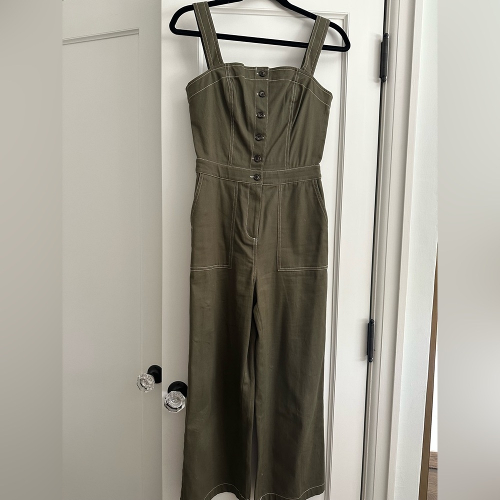 Chelsea28 Olive Utility Button-Front Jumpsuit